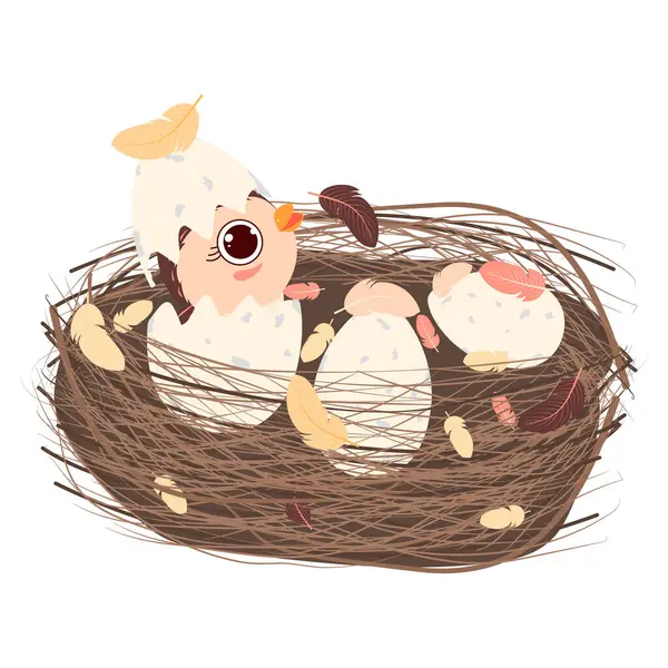 Yavrulardan biri yuvada yumurtadan çıkmamış yumurtalarla birlikte çıktı. Vektör