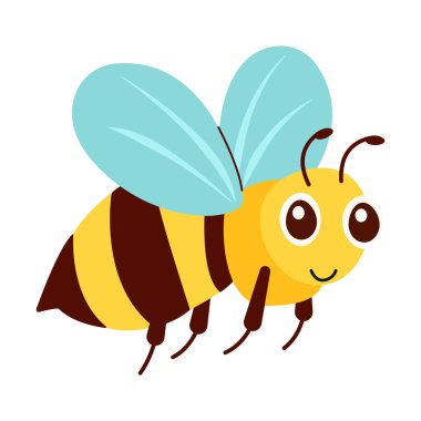 Sevimli çizgi film arısı düz bir şekilde çocuksu vektör çizimi. Komik arılar. Poster, tebrik kartı ve çocuk tasarımı için..