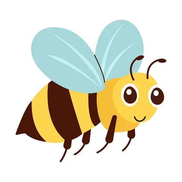 Sevimli çizgi film arısı düz bir şekilde çocuksu vektör çizimi. Komik arılar. Poster, tebrik kartı ve çocuk tasarımı için..