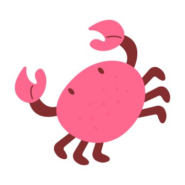 Sevimli yengeç. Kırmızı yengecin vektör çizimi. Deniz hayvanı. Çizgi film tarzında çocuk çizimi. Su altı yaşamı.