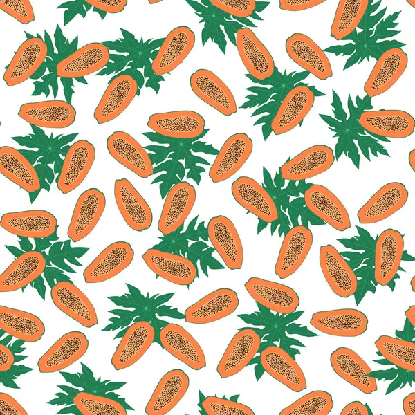 Kusursuz papaya deseni. Modaya uygun bir yaz geçmişi. Düz elle çizilmiş vektör illüstrasyonu. Kumaş veya duvar kağıdındaki vektör baskısı.