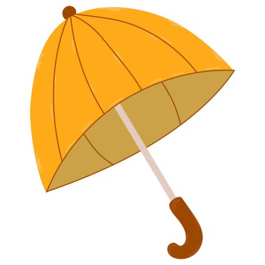 Sevimli el çizimi sarı şemsiye. Sonbahar teması. Basit komik çizgi film zirvesi beyazda izole edildi