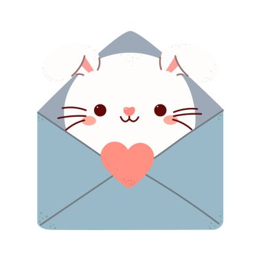 İçinde beyaz bir tavşan olan bir aşk mektubu. Anneler ve Sevgililer Günü 'ne sevgilerle selamlamayı gözünde canlandır. Posta, mektup ya da kırtasiye teması. Koleksiyon defteri, romantik tasarım, posterler, selamlama için şablon