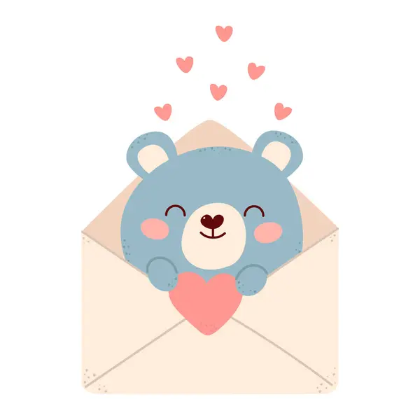 İçinde oyuncak ayı olan bir aşk mektubu. Anneler ve Sevgililer Günü 'ne sevgilerle selamlamayı gözünde canlandır. Posta, mektup ya da kırtasiye teması. Koleksiyon defteri, romantik tasarım, posterler, selamlama için şablon