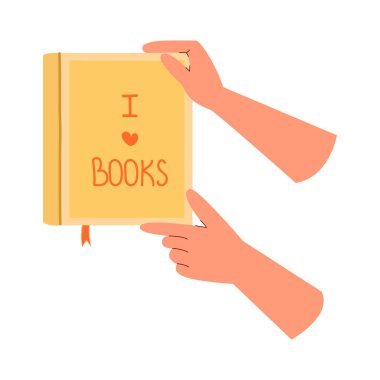 El ele tutuşmanın hoş bir tasviri. Dünya kitabı günü. Eğitim konsepti. Beyazda izole edilmiş basit bir klima. Kitap festivali.