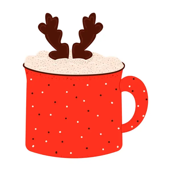 Kırmızı bardakta sıcak içecek. Çikolatalı Noel kakaosu. Kış tatili içkileri.