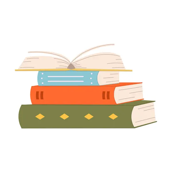 Okumak için şirin vektör illüstrasyon yığını. Dünya Kitap Günü. Eğitim konsepti. Açık kitap yığınıyla tasarım şablonu. Beyazda izole edilmiş basit bir klima. Kitap festivali.
