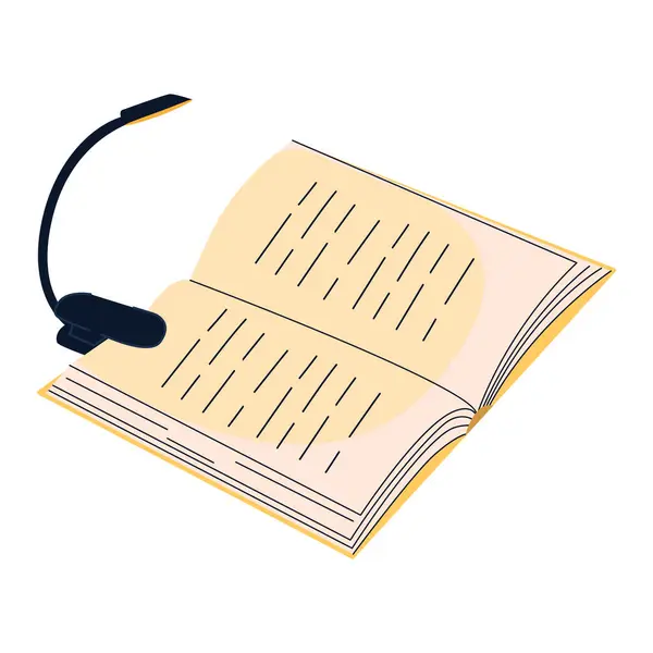 Üzerinde lamba olan açık bir kitap. Dünya kitabı günü. Eğitim konsepti. Beyaz arka planda izole edilmiş basit bir klipte. Kitap festivali.