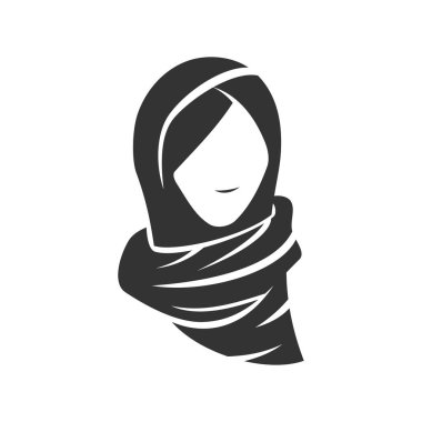 Moeslim başörtüsü kadın logosu ikon resimli marka kimliği. İzole ve düz çizim. Vektör grafiği