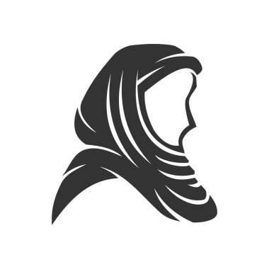 Moeslim başörtüsü kadın logosu ikon resimli marka kimliği. İzole ve düz çizim. Vektör grafiği