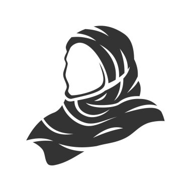 Moeslim başörtüsü kadın logosu ikon resimli marka kimliği. İzole ve düz çizim. Vektör grafiği
