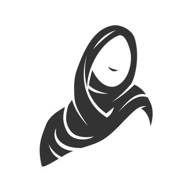 Moeslim başörtüsü kadın logosu ikon resimli marka kimliği. İzole ve düz çizim. Vektör grafiği