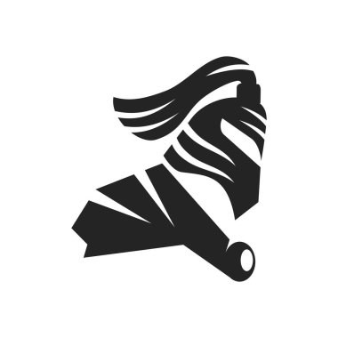 Savaşçı logo şablonu. Simge Tanımlama Markası Kimliği. İzole ve düz çizim. Vektör grafiği