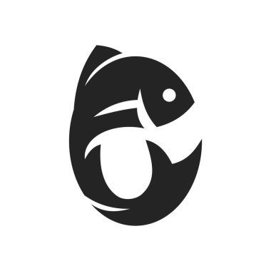 Balık logosu şablonu. Simge Tanımlama Markası Kimliği. İzole ve düz çizim. Vektör grafiği