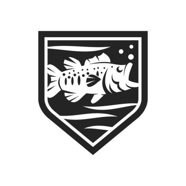 Büyük ağızlı levrek balığı logosu izole edildi. Marka Kimliği. Simge Soyut Vektör Grafiği