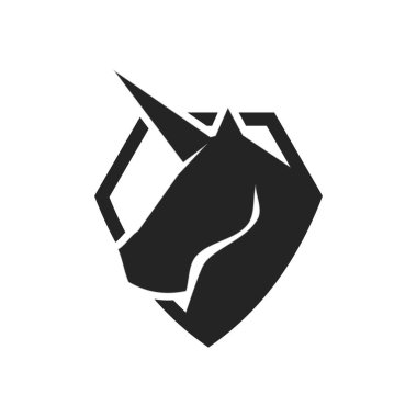 Tek boynuzlu at logosu izole edildi. Marka Kimliği. Simge Soyut Vektör Grafiği