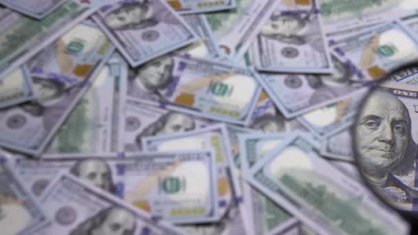 Billet Cent Dollars Sous Loupe Monnaie Nationale Des États Unis — Video