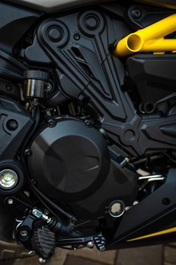 fiber engine protection on a motorcycle close-up. motorcycle details close-up