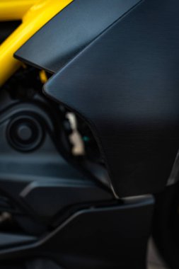 fiber engine protection on a motorcycle close-up. motorcycle details close-up
