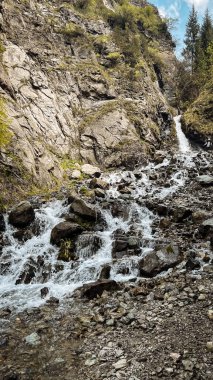 Yaz günü, kayaların arasında bir nehir..