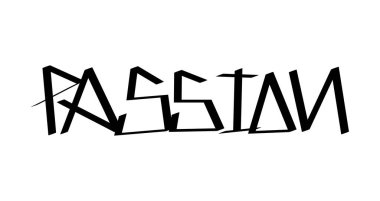 Beyaz arka planda izole edilmiş tutku graffiti tarzı harfler.