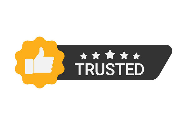 Trusted label with five stars and thumbs up.