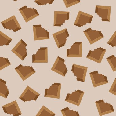 Seamless pattern with bitten chocolate on a light beige background vector art illustration.