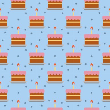 Seamless pattern with birthday cakes on a light blue background vector art illustration