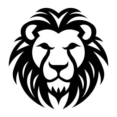 Aslan başı siyah logosu beyaz arkaplanda izole edilmiş.