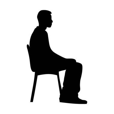 Siyah siluette oturan adam beyaz arka planda izole edilmiş.