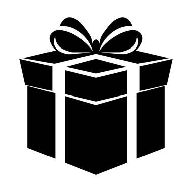 Beyaz arkaplanda siyah hediye simgesi izole edildi