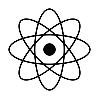 Atom vektörü siyah simgesi beyaz arkaplanda izole edildi