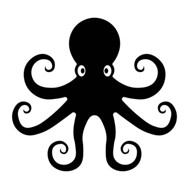 Ahtapot siyah vektör simgesi beyaz arkaplanda izole edildi