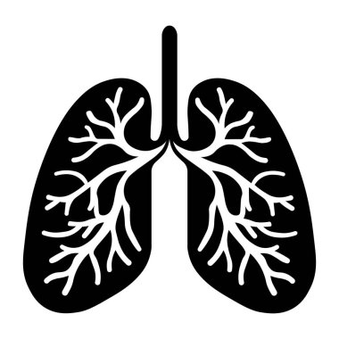 Akciğerler siyah vektör simgesi beyaz arkaplanda izole edildi