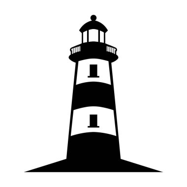 Beyaz arkaplanda izole edilmiş deniz feneri siyah vektör simgesi