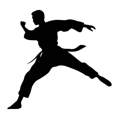 Kung fu siyah vektör silueti beyaz arkaplanda izole edildi