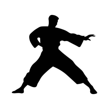 Kung fu siyah vektör silueti beyaz arkaplanda izole edildi