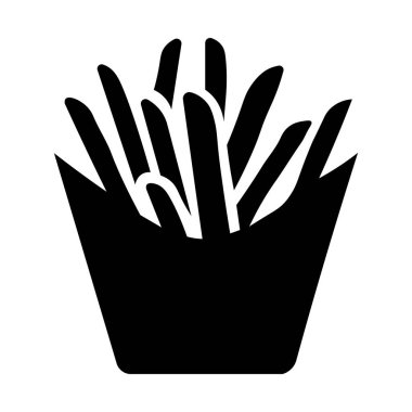 Beyaz arkaplanda izole edilmiş patates kızartması siyah vektör simgesi