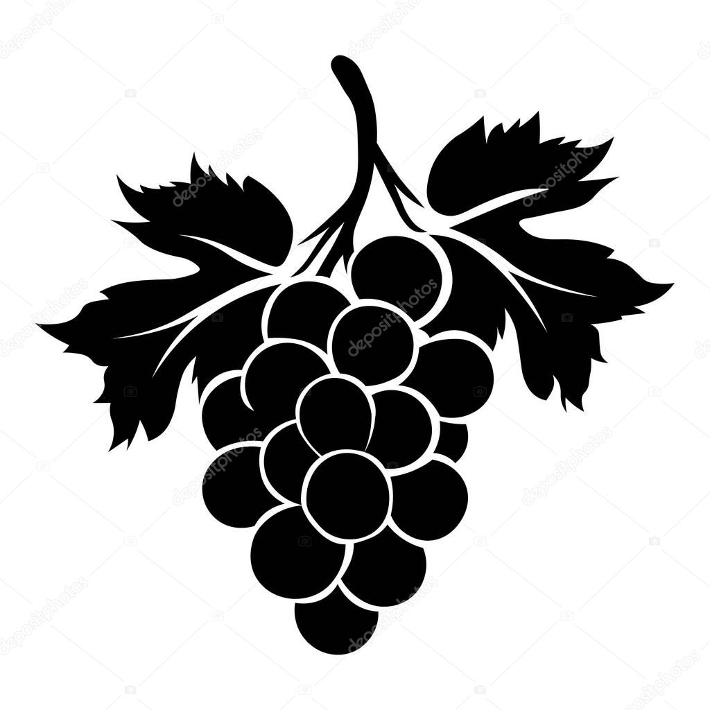 Grapes black vector icon isolated on white background