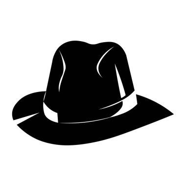 Beyaz arkaplanda Fedora şapka siyah vektör simgesi izole