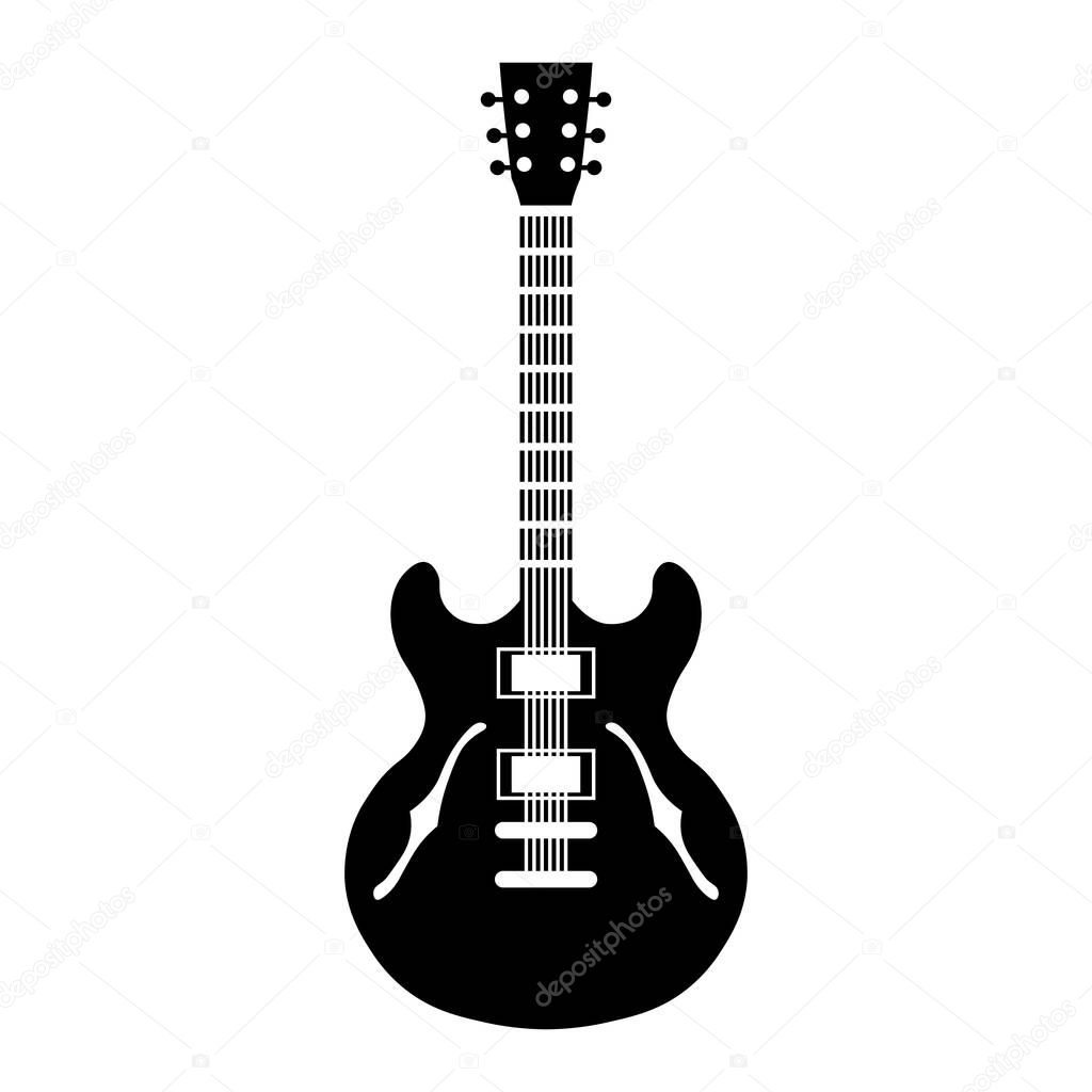 Electric guitar black vector icon isolated on white background