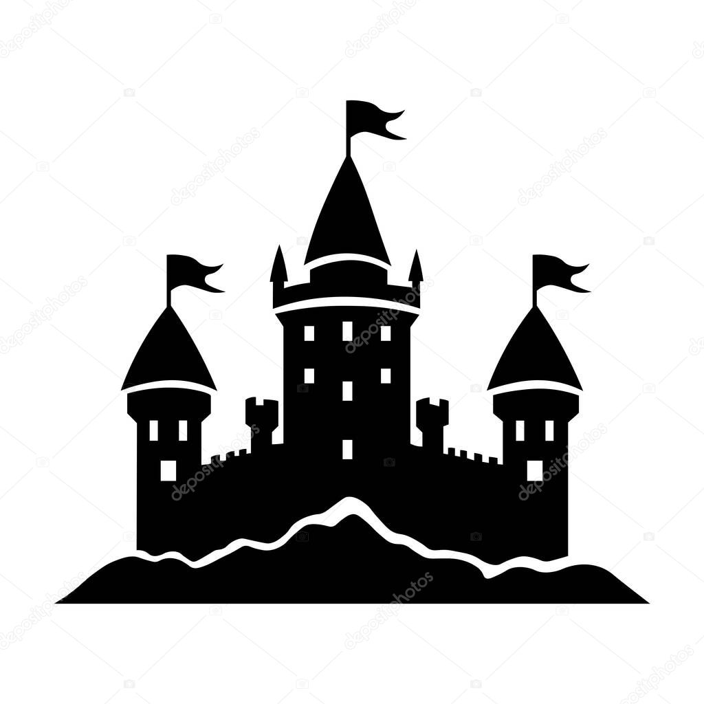 Castle black vector icon isolated on white background