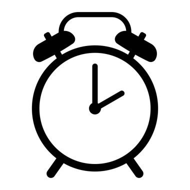 Alarm saatinin siyah vektör simgesi beyaz arkaplanda izole edildi