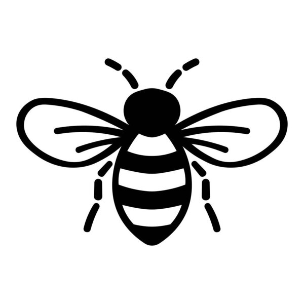 значок черной векторной пчелы на белом фоне