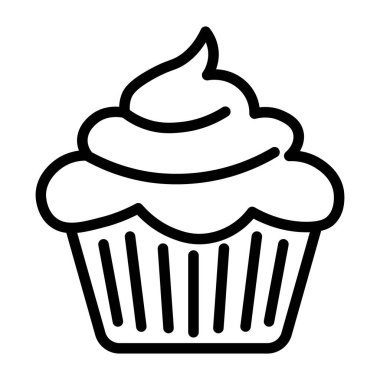 Siyah vektör cupcake simgesi beyaz arkaplanda izole edildi