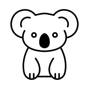 Siyah vektör koala simgesi beyaz arkaplanda izole edildi