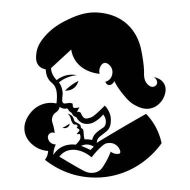 Siyah vektör anne ve bebek simgesi beyaz arkaplanda izole edildi
