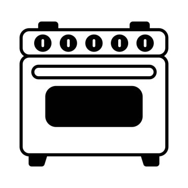 Siyah vektör fırın simgesi beyaz arkaplanda izole