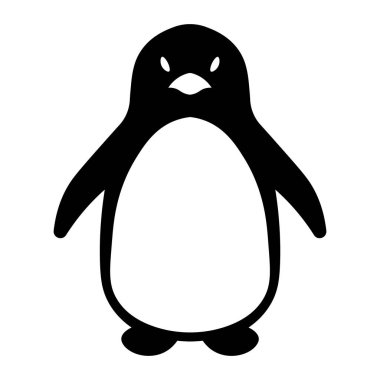 Siyah vektör penguen simgesi beyaz arkaplanda izole edildi