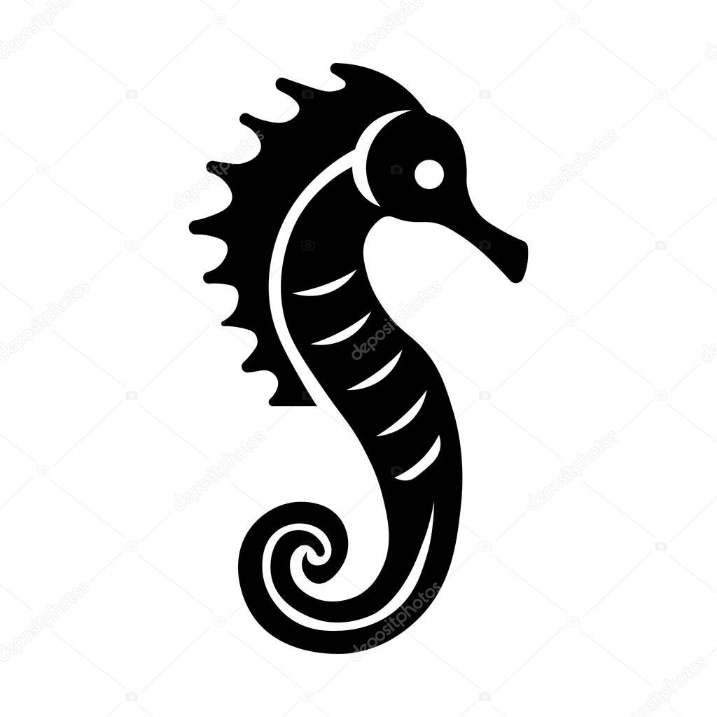 Black vector seahorse icon isolated on white background